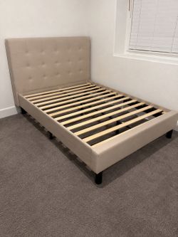 Beige Tufted upholstered platform bed frame