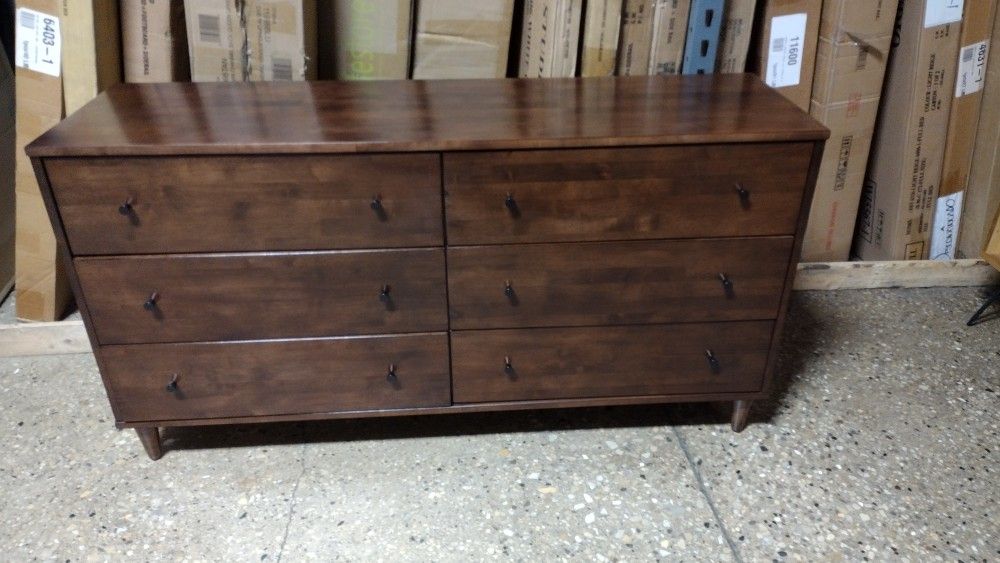 6-Drawer Wood Dresser in Tobacco Color