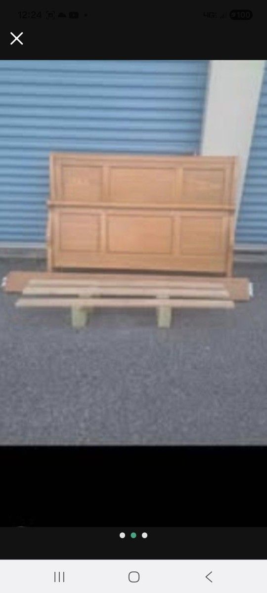 GOLDEN PECAN ALL WOOD QUEEN SIZE SLEIGH BED FRAME WITH HEAVY DUTY SLATS SUPPORTS