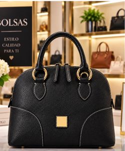 Black Leather Dome Satchel Handbag