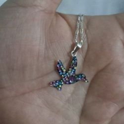 925 Sterling Silver Chain With The Pendant/Cadena Con Dije De Colibri Artesanal De Plata 925