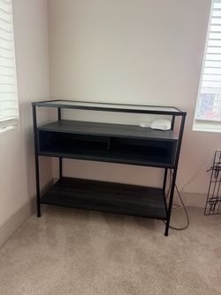 Modern 3-Tier Console Table  – Glass Top & Dark Wood