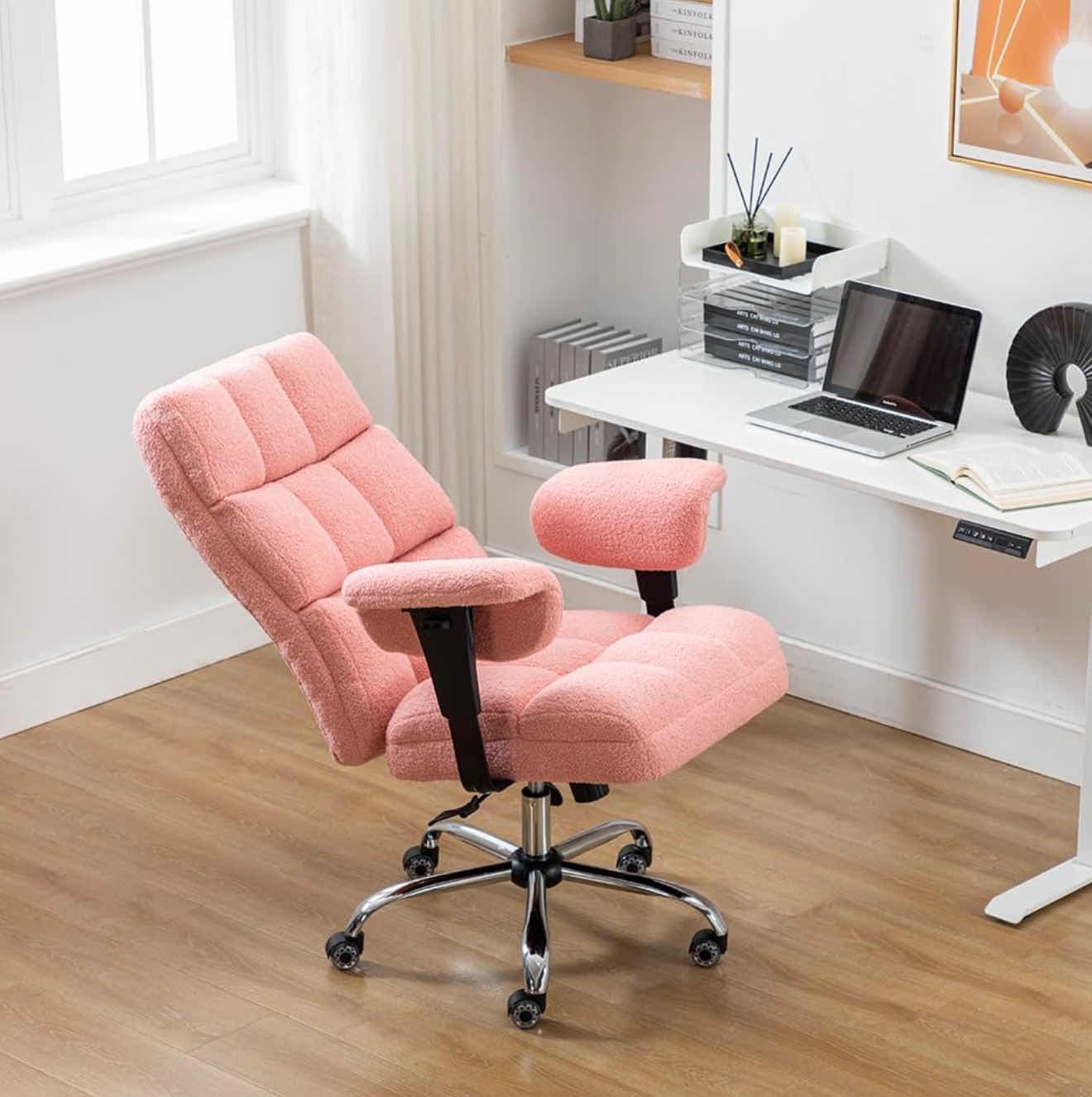 SUKIDA Ergonomic Big and Tall Executive Office Chair, Pink, Massage, Wool