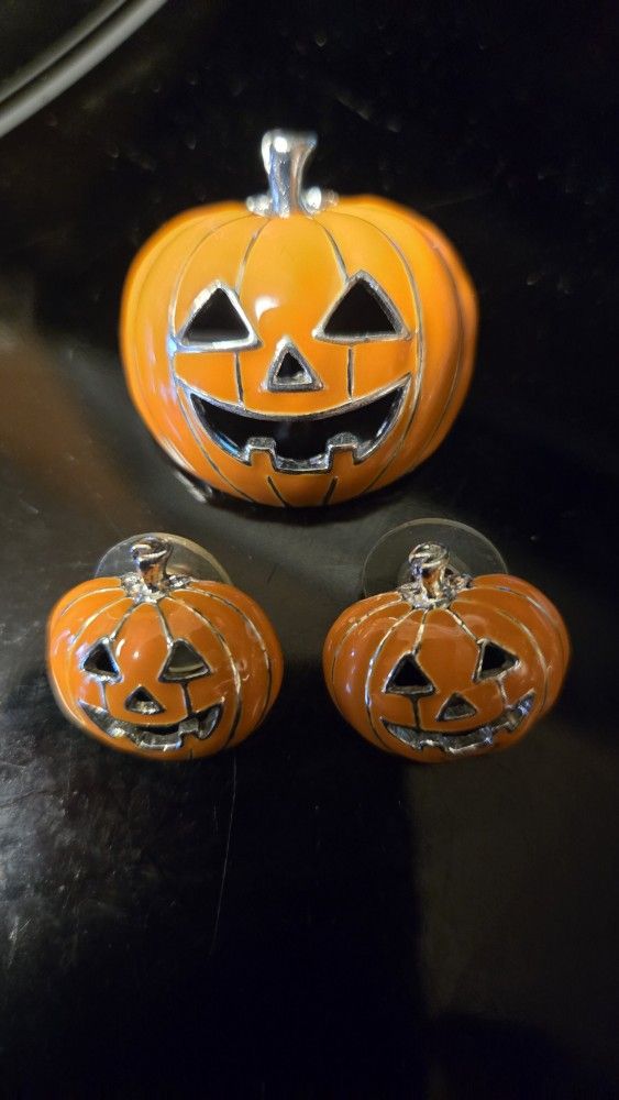 Pumpkin. Earrings. And Charm For Necklace Or Broach Pin. $15