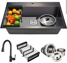Drop-in 33-in x 22-in Stainless Steel Single Bowl Kitchen Sink All-in-One Kit