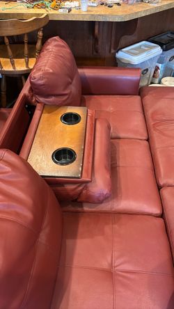 Red Pleather Couch with Ottoman