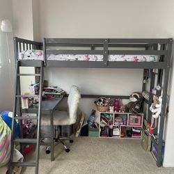 Twin Loft Bed with Desk , Mattress And Chair