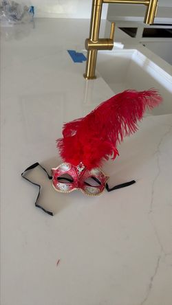 Red Venetian Masquerade Mask with Feathers
