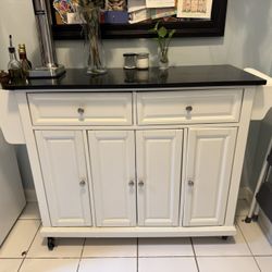 Kitchen Island with Real Granite Top — Excellent Condition, Lots of Storage, Wheeled