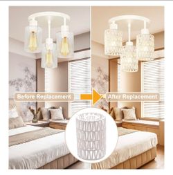 3-Pack Boho Rattan Lamp Shades, 6.3"H x 4.9"D Woven Small Lamp Shade Replacement, 1.63in Fitter Farmhouse Pendant Light Lamp Shade Cover for Chandelie