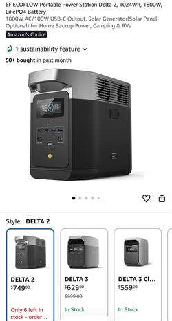 EF ECOFLOW Portable Power Station Delta 2, 1024Wh, 1800W, LiFePO4 Battery 1800W AC/100W USB-C Output, Solar Generator(Solar Panel Optional) for Home B