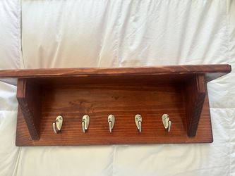 Wood Wall Shelf with 5 Hooks - $40