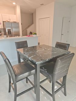 Leather Marble Counter Height Dining Set
