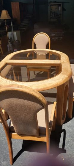 Oak Glass Table And Six Chairs