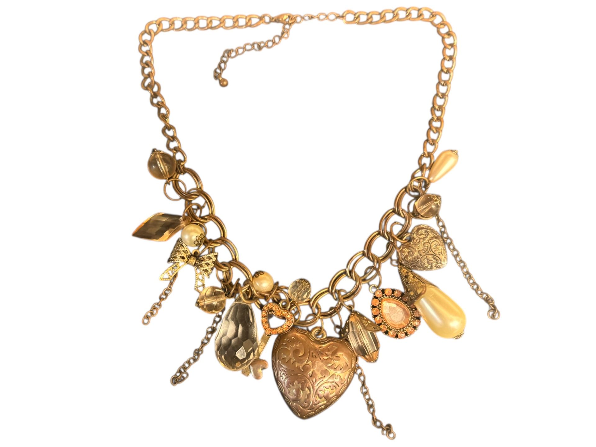 Y2K Rose Goldtone Multi-Charm Upcycled Statement Necklace Brutalist Coquette