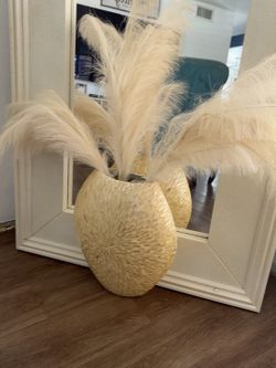 Cream Textured Vase with Faux Pampas Grass – Boho Home Decor