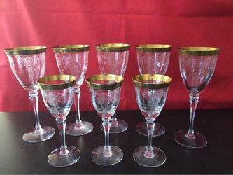 Melrose Clear Gold Encrusted Glasses By Tiffin-Franciscan( Priced As Set)