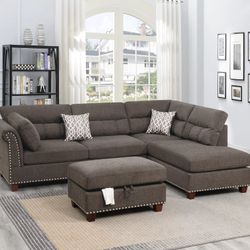 SAND REVERSIBLE CHAISE SECTIONAL SOFA AND OTTOMAN 
