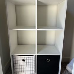 6 cubby bookshelf with boxes