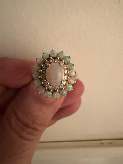 Opal Cluster Cocktail Ring with diamonds