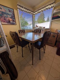 Vintage MCM Folding Table and 4 Unique Chairs