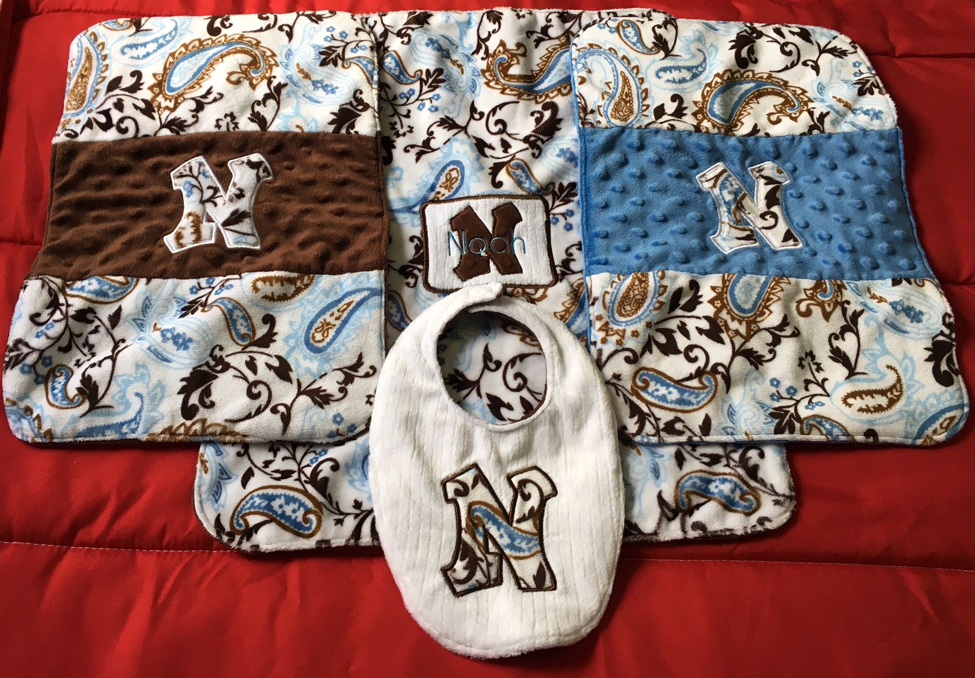 4 pc Baby Boy Minky Set Personalized with “Noah”