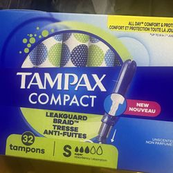 Tampax Compact  Tampons for Women, with LeakGuard Braid & Extendable Applicator, Regular Absorbency, Compact Extendable Applicator, Unscented, 32