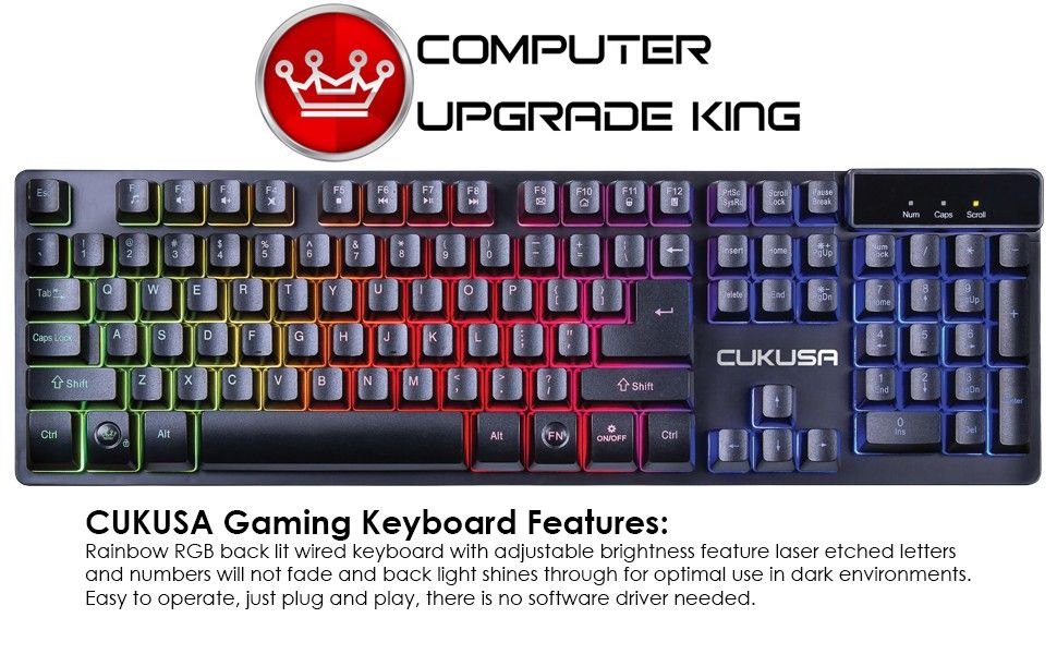 CUKUSA Rainbow Backlit 104 key Gaming Keyboard