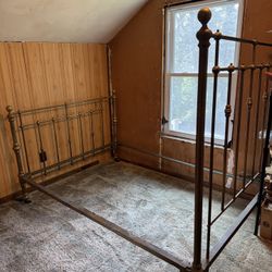 Vintage Full Size Brass Bed Frame - Antique