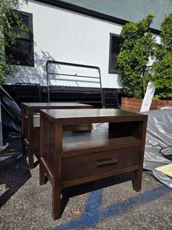 (2) Dark Wood Nightstand with Drawer and Shelf