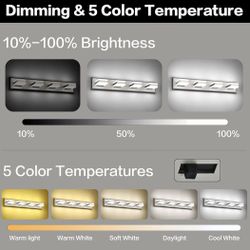 PRESDE 4-Light LED Vanity Light for Bathroom Brushed Nickel Bathroom Light Fixtures Over Mirror Modern Bath Wall Lighting Dimmable 5CCT