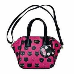 Betsey Johnson Satchel Crossbody Bag Purse Black Cat Print 