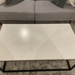 Modern Faux Marble and Metal Frame Open Rectangle Coffee Table, 42 Inch