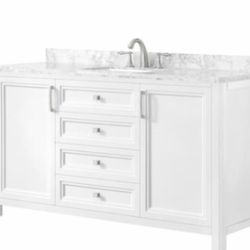 Home Decorators Collection Sandon 60 in. W x 22 in. D Bath Vanity in White with Marble Vanity Top in Carrara White with White Basin