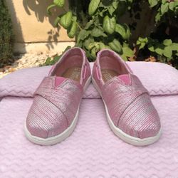 Toms Sparkle Velcro Pink Slip On Girl’s Shoes Size 10