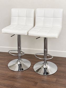 White Faux Leather Adjustable Bar Stools – Set of 2