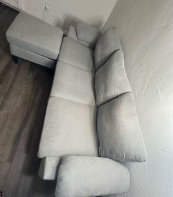 Light Gray Fabric Sectional Sofa with Ottoman