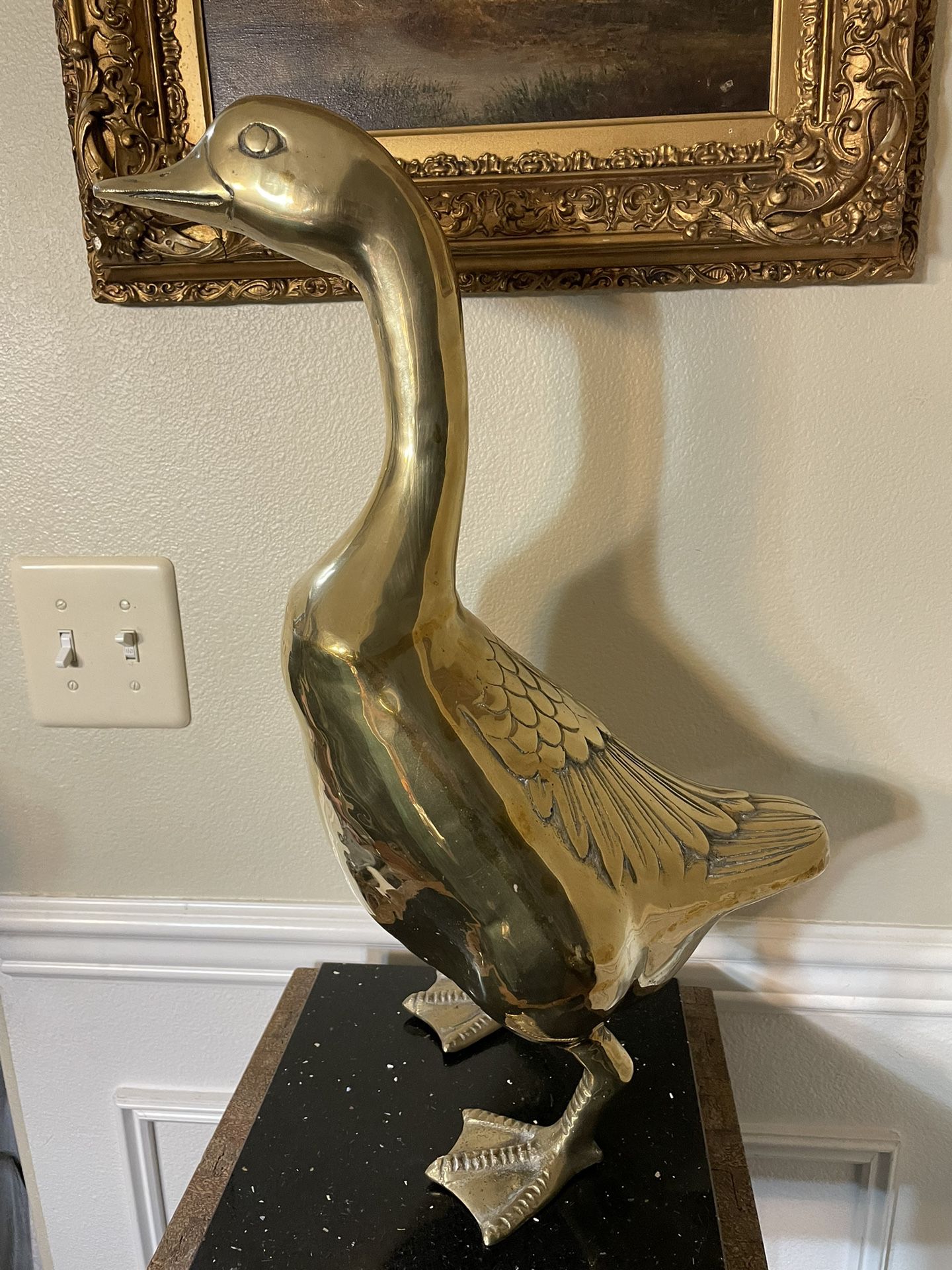 Vintage Life Size Brass Goose Statue, 20” Brass Duck/Goose