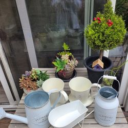 5 GARDEN Decor Displays, FRENCH COUNTRY , FARMHOUSE Succulent Pots, Buckets, watering Cans,...