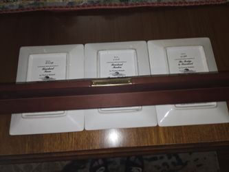 Thomas Kinkade "Sunset at Riverbend Farm" 3-Plate Porcelain Triptych Set w/ Display Frame