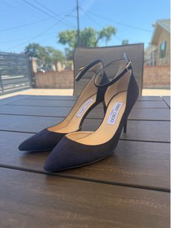 Jimmy Choo Navy Suede Ankle Strap Pumps – EU 38.5