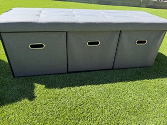 Gray Tufted Storage Ottoman Bench with 3 Drawers