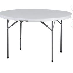48" Round Bi-Folding Picnic Table 4FT Portable Plastic Dining Card Table Indoor & Outdoor White