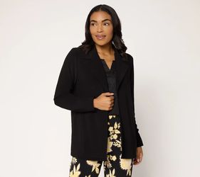 Susan Graver Regular LK Luxe Soft Solid Notch Lapel Cardigan Black, Size Large