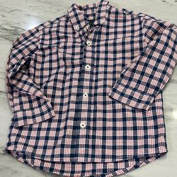 Mini Boden Navy Red White Checkered Button Down Shirt 2/3y