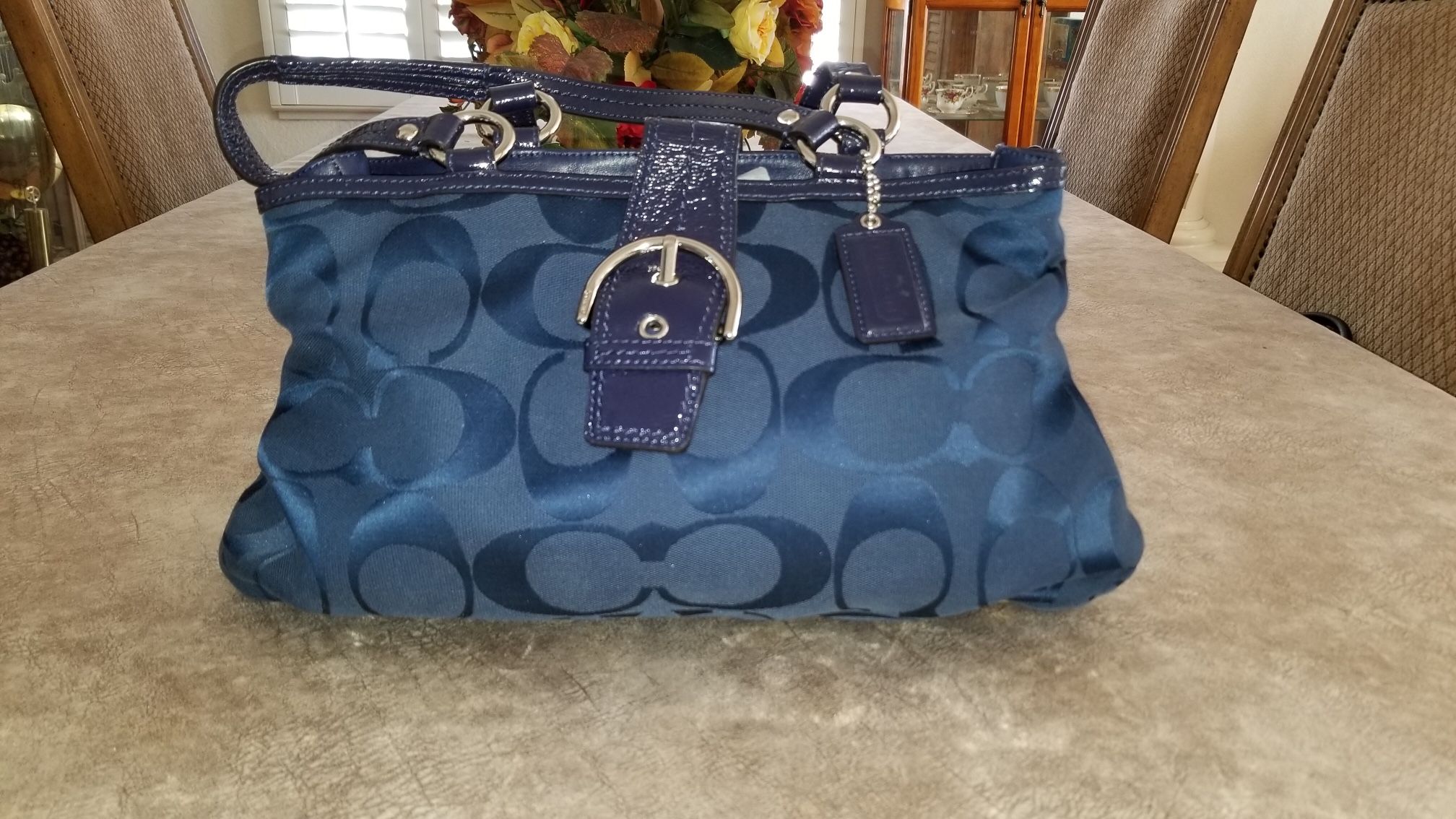 Genuine Coach Handbag - Signature Canvas Navy Blue