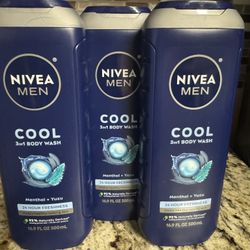 THREE (3) - New Nivea Men’s Cool 3in1 Body Wash - Menthol & Yuzu 24 Hour Freshness