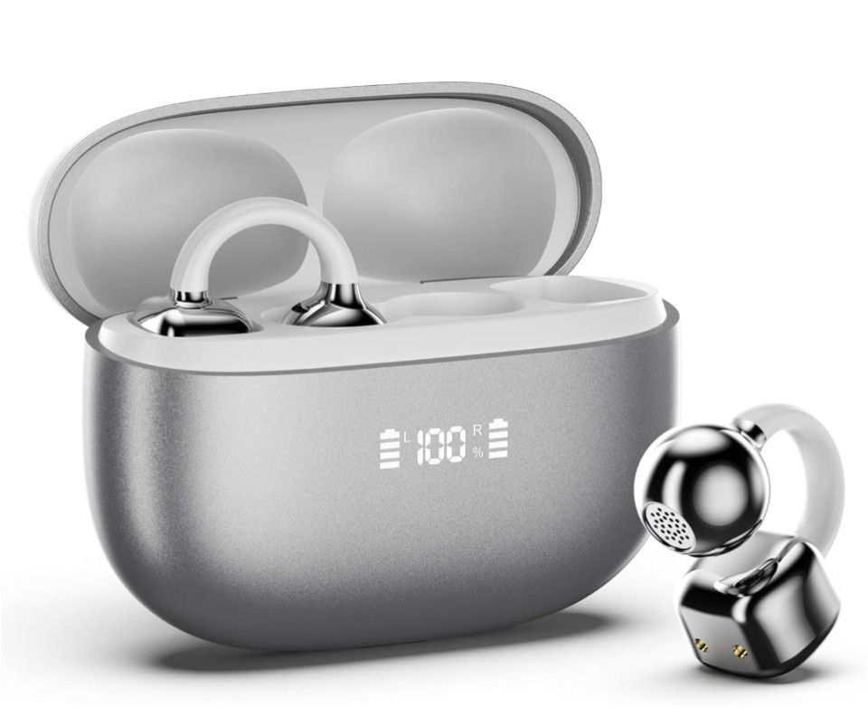 PAXA Clip On Earbuds, Clipbuds7 Open Ear Earbuds Wireless Bluetooth 5.4, Silver