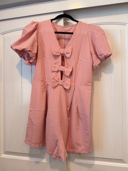Pink Bow Puff Sleeve Dress