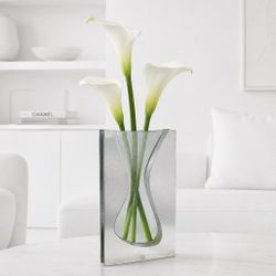 Handmade Modern Abstract Studio Art Glass & Brushed Metal Sculptural Vase 10.75”